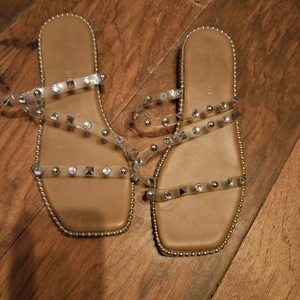 Madden Girl Clear and Tan Studded Sandals
